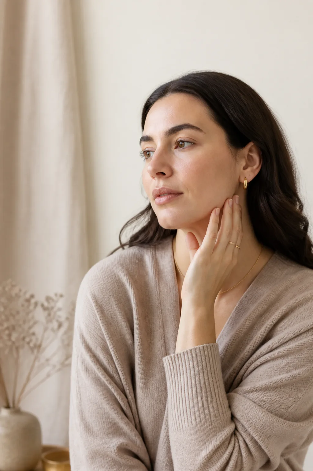 Person gently touching her jaw